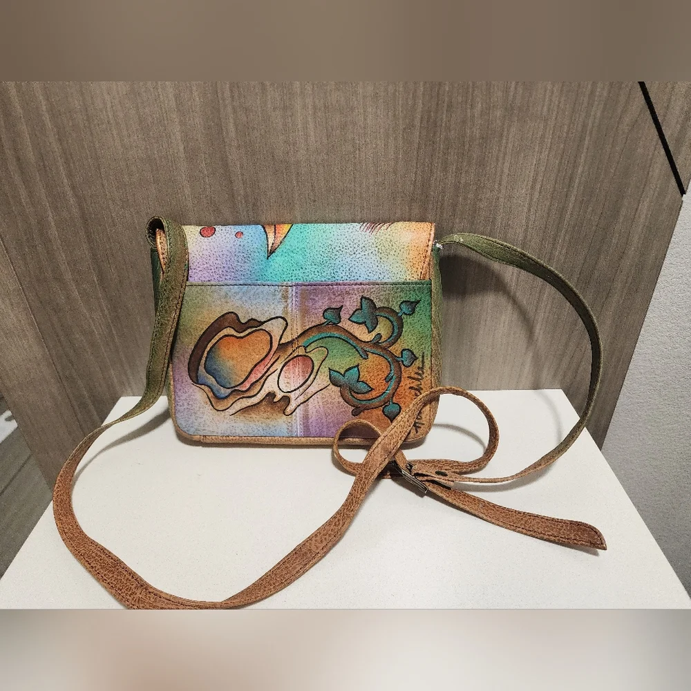 Anuschka hand painted butterfly Leather Crossbody Purse 468-COL  RARE NWT - Picture 6 of 10